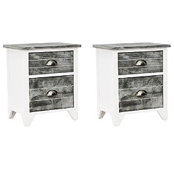 Maison Chic Lot de 2 Tables de chevet,Table de nuit,Table d'appoint pour salon avec 2 tiroirs Gris et blanc -MN62571