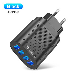 4 Ports USB Hub Chargeur Mural Adaptateur Secteur Prise EU Adaptateur USB Cube Noir