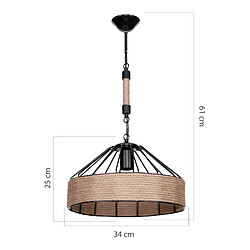 Helloshop26 Lustre lampe lumière suspendu suspension en métal corde de jute 61 cm E27 noir / naturel 03_0007448