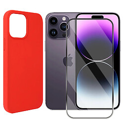 Coque de protection souple silicone Rouge + Lot de 2 verre trempé pour iPhone 14 Pro Max -Visiodirect -