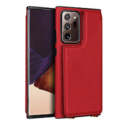 Coque en TPU + cuir véritable miroir avec porte-cartes et sangle rouge pour votre Samsung Galaxy Note 20 Ultra