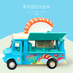 Universal 1: 36 Voiture jouet Food Truck Mini Food Fast Food Pizza Burger Sushi Jouet Homme Métal Voiture Miniature(Bleu)