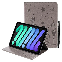 Etui en PU motif chat et abeille gris pour votre iPad mini (2021)