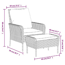 vidaXL Chaise de jardin avec tabouret noir résine tressée pas cher