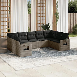 Maison Chic Salon de jardin 9 pcs avec coussins | Ensemble de Table et chaises | Mobilier d'Extérieur gris résine tressée -GKD94464