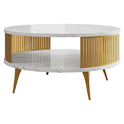 Bestmobilier Forini - table basse - effet marbre blanc et doré - 75 cm