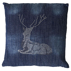 Mendler Coussin de décoration, cerf, coussin avec bourrage, bleu avec pierres scintillantes, 45x45cm