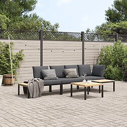 vidaXL Salon de jardin 4 pcs avec coussins noir aluminium