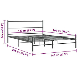 vidaXL Cadre de lit sans matelas gris métal 140x200 cm pas cher