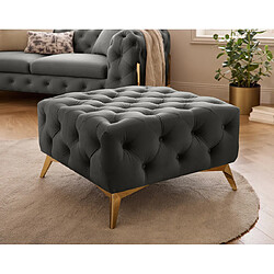 Lisa Design Camden Pouf Chesterfield - Gris Pouf en velours - Pieds métal doré - Chesterfield - 80 x 80 cm