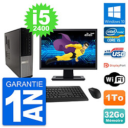 PC Dell 990 DT Ecran 22" Intel i5-2400 RAM 32Go Disque Dur 1To Windows 10 Wifi - Occasion