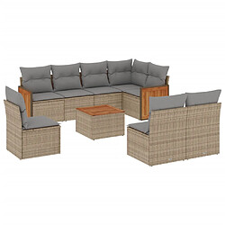 vidaXL Salon de jardin avec coussins 9 pcs beige résine tressée