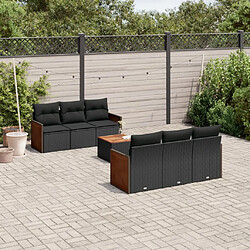 vidaXL Salon de jardin 7 pcs avec coussins noir résine tressée