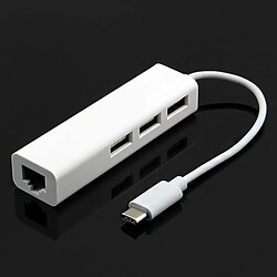 Wewoo Câble blanc pour MacBook 12 pouces / Chromebook Pixel 2015, Longueur: 13cm Adaptateur Ethernet USB-C 3.1 / Type-C 100 Mbps avec Hub USB 2.0 3 ports