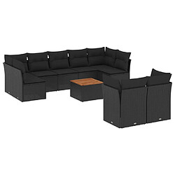 vidaXL Salon de jardin 10 pcs avec coussins noir résine tressée