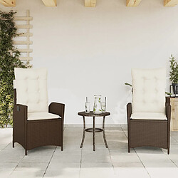 vidaXL Chaises inclinables de jardin lot de 2 et coussins marron rotin