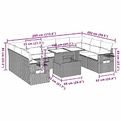 Acheter vidaXL Salon de jardin 10 pcs avec coussins noir résine tressée