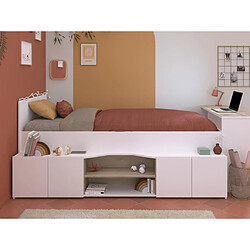 Vente-Unique Lit combiné 90 x 190/200 cm avec bureau et rangements - Blanc et naturel - JOCHIANE