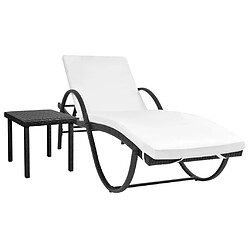 Maison Chic Chaise longue avec coussin | Bain de soleil Relax | Transat et table Résine tressée Noir -GKD45313