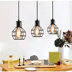 STOEX Lustre Suspension Industrielle Cage en Fer Métal avec Barre de 3 Luminaire E27 Noir