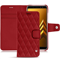 Housse cuir Samsung Galaxy A8+ (2018) - Rabat portefeuille - Rouge - Couture ( Nappa - Pantone #d50032 ) - NOREVE