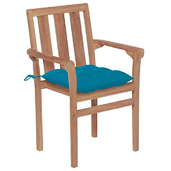 Maison Chic Lot de 2 Chaises de jardin,Fauteuil d'extérieur avec coussins bleu clair Teck massif -MN33329