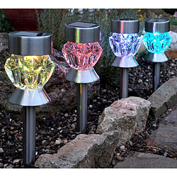 Smart Garden Lot de 4 balises solaires LED blanc et multicolore acier et verre effet cristal hauteur 34cm