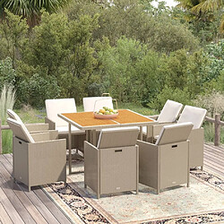 Maison Chic Ensemble à manger d'extérieur 9 pcs avec coussins,Salon de jardin,Mobilier de jardin Poly rotin Beige -GKD474839