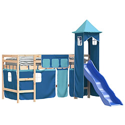 Avis Vidaxl Lit mezzanine enfants avec tour bleu 80x200cm bois pin massif