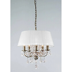 Luminaire Center Suspension Olivia avec Abat jour blanc 5 Ampoules laiton antique/cristal