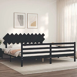 Maison Chic Lit adulte - Cadre Structure de lit avec tête de lit Contemporain noir 200x200 cm bois massif -MN18956