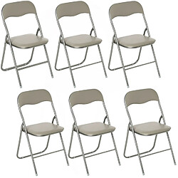 Toilinux Lot de 6 Chaises pliantes en PVC - Taupe