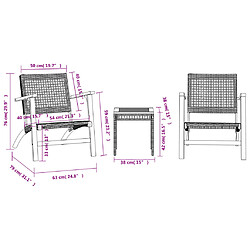 vidaXL Ensemble de bistro 3 pcs noir résine tressée et bois d'acacia pas cher