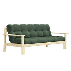 Inside 75 Canapé convertible futon UNWIND pin naturel coloris vert olive 130 x 190 cm.