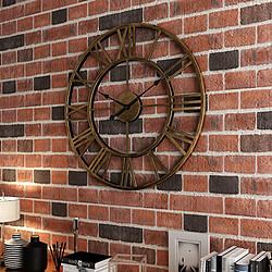 Horloge Murale 3D Chiffres Romains Grand Métal Rond Doré Rustique Face Ouverte Ornée de Bijoux pas cher