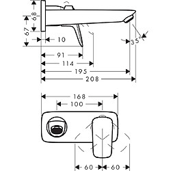 Hansgrohe - Mitigeur lavabo Logis encastré mural, Bec 195mm, bonde à écoulement libre chromé