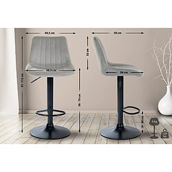 Avis Decoshop26 Tabouret de bar x1 réglable en hauteur pivotant à 360° assise en velours gris couture verticale pied métal noir 10_0005429