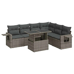 vidaXL Salon de jardin avec coussins 7 pcs gris résine tressée