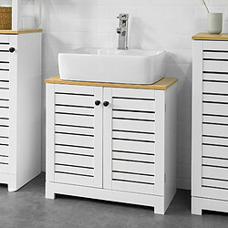 SoBuy BZR40-W Meuble Sous-Lavabo Meuble Sous-Vasque à 2 étages et 2 Portes Meuble de Rangement de Salle de Bain