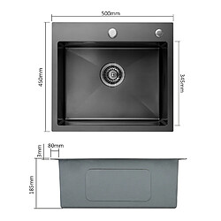 Brand 0 Évier de Cuisine 1 Bac Carré Inoxydable Brossé et Trop-Plein 50 x 45 x 18,5 cm pas cher