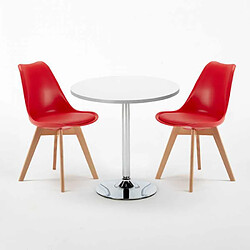 Ahd Amazing Home Design Table blanche ronde 70x70cm 2 chaises colorées d'intérieur bar café Nordica Long Island