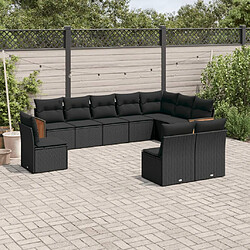 vidaXL Salon de jardin 10 pcs avec coussins noir résine tressée