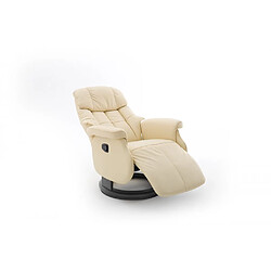 Avis Inside 75 Fauteuil relax manuel PABLO assise confortable en cuir crème piétement bois noir