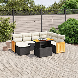 vidaXL Salon de jardin 8 pcs avec coussins noir résine tressée