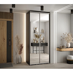 Abiks Meble Armoire à portes coulissantes Davos 2 H235.2 x L100 x P45 2 portes coulissante (Noir/Noir/Argent)