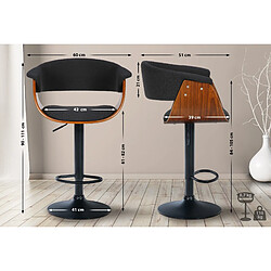 Decoshop26 Tabouret de bar design moderne siège réglable en hauteur et pivotant en tissu noir coque en bois noyer et métal noir 10_0005453