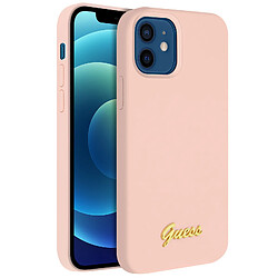 Guess Maroquinerie Coque iPhone 12 Mini Silicone Gel Soft Touch Guess Silicone Script rose