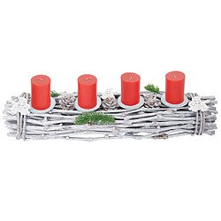 Decoshop26 Couronne de l'Avent allongée décoration de Noël en bois 60x16x9cm blanc-gris avec bougies rouge 04_0002555