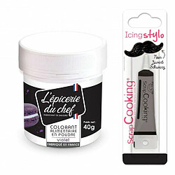 Scrapcooking Colorant alimentaire en poudre violet 40 g + Stylo glaçage noir