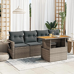 vidaXL Salon de jardin 5 pcs avec coussins gris résine tressée